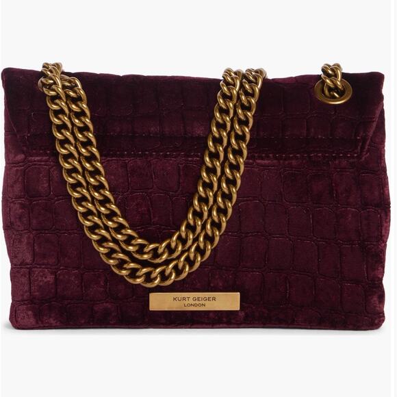 NWT Kurt Geiger Mini Kew Plum Velvet Crossbody Bag with Brass Chain msrp$199 - Picture 3 of 6